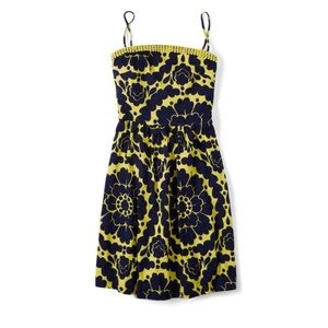 Boden WH790 Amber Cotton Day Dress in Navy/Yellow Crochet Trim 8 Long Resort